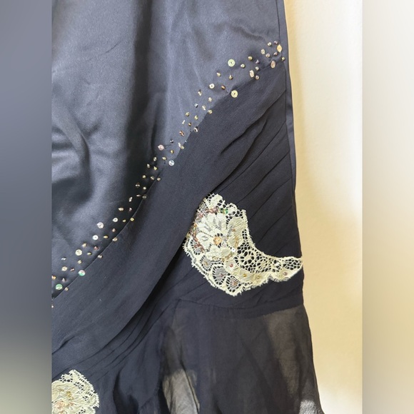 Adrianna Papell black satin and gauze asymmetrical embroidered beaded skirt 10 - Picture 5 of 12